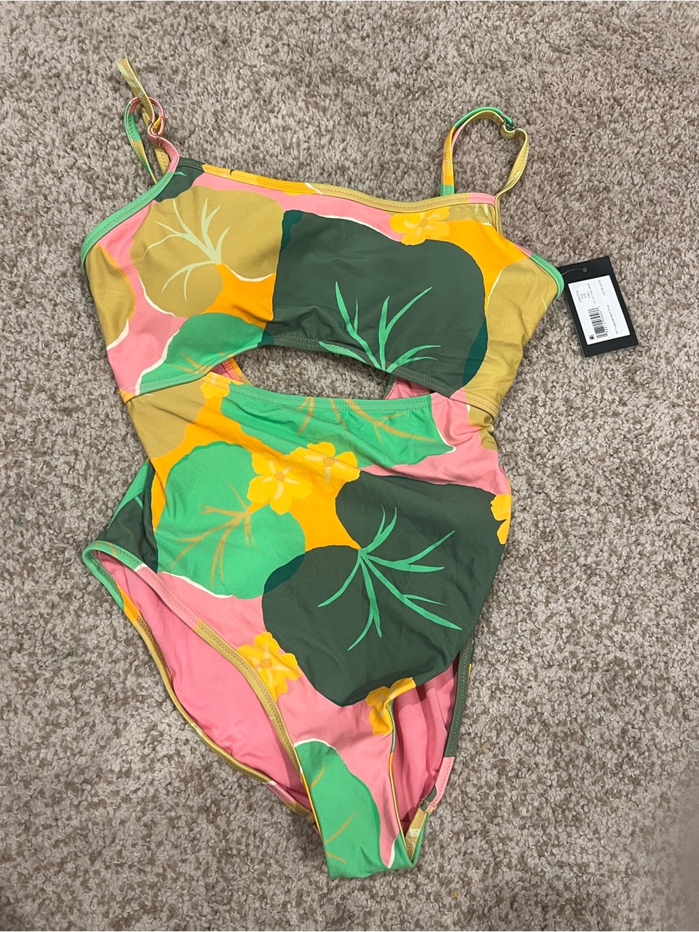 kate spade Floral Cutout One-Piece Swimsuit - Pink/Green/Yellow